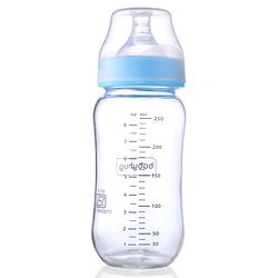 Babyhug GentleFlow Wide Neck Feeding Bottles Set of 2 - 240ml Each Blue|Heat-Resistant Borosilicate Glass| Anti-Colic Silicone Nipple|Leak-Proof|Microwave and Sterilizer Safe| BPA Free|Measuring Scale