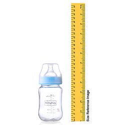 Babyhug GentleFlow Wide Neck Feeding Bottles Set of 2 - 120ml Each Blue|Heat-Resistant Borosilicate Glass| Anti-Colic Silicone Nipple|Leak-Proof|Microwave and Sterilizer Safe| BPA Free|Measuring Scale