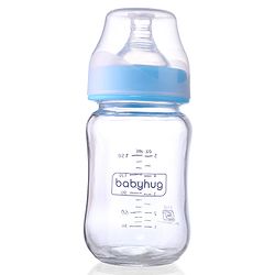 Babyhug GentleFlow Wide Neck Feeding Bottles Set of 2 - 120ml Each Blue|Heat-Resistant Borosilicate Glass| Anti-Colic Silicone Nipple|Leak-Proof|Microwave and Sterilizer Safe| BPA Free|Measuring Scale
