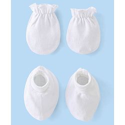 Babyhug 100% Cotton Knit Mittens & Booties Set - White