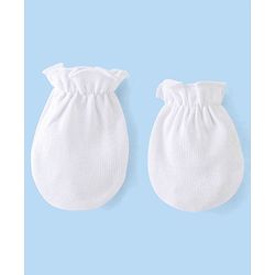 Babyhug 100% Cotton Knit Mittens & Booties Set - White