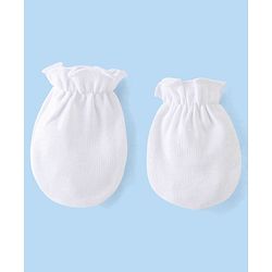 Babyhug 100% Cotton Knit Mittens & Booties Set - White