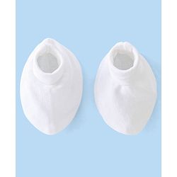 Babyhug 100% Cotton Knit Mittens & Booties Set - White