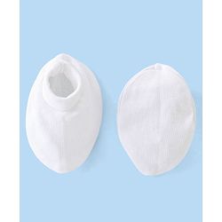 Babyhug 100% Cotton Knit Mittens & Booties Set - White