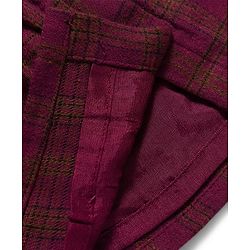 Babyhug Cotton Knit Full Sleeves Checks Frock With Leggings & Belt - Wine