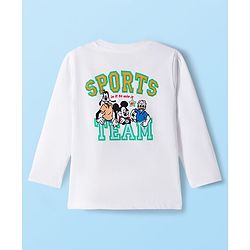 Babyhug Disney Single Jersey Knit Full Sleeves T-Shirt with Front & Back Mickey & Friends Graphic Badge Detailing - White