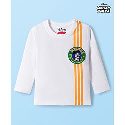 Babyhug Disney Single Jersey Knit Full Sleeves T-Shirt with Front & Back Mickey & Friends Graphic Badge Detailing - White