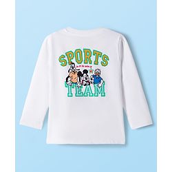 Babyhug Disney Single Jersey Knit Full Sleeves T-Shirt with Front & Back Mickey & Friends Graphic Badge Detailing - White
