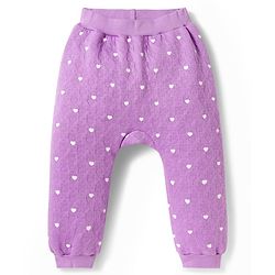 Babyhug Knit Full Sleeves Co-ords Hooded Top & Lounge Pant Set with Heart Print - Purple