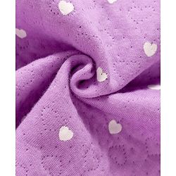 Babyhug Knit Full Sleeves Co-ords Hooded Top & Lounge Pant Set with Heart Print - Purple