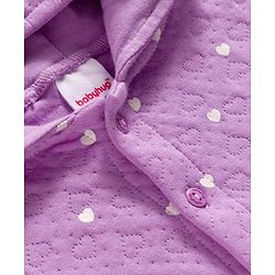 Babyhug Knit Full Sleeves Co-ords Hooded Top & Lounge Pant Set with Heart Print - Purple