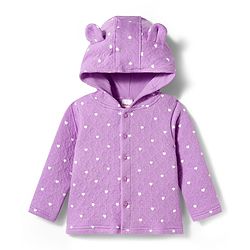 Babyhug Knit Full Sleeves Co-ords Hooded Top & Lounge Pant Set with Heart Print - Purple
