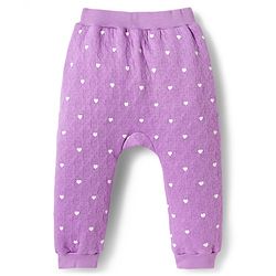 Babyhug Knit Full Sleeves Co-ords Hooded Top & Lounge Pant Set with Heart Print - Purple