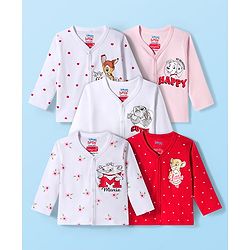 Babyhug Disney Interlock Knit Full Sleeves Jhablas With Marie Print Pack Of 5 - Multicolour