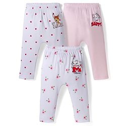Babyhug Disney Interlock Knit Full Length Diaper Leggings With Bambi & Marie Print Pack of 3 - Pink & White