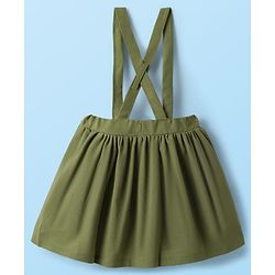 Babyhug Single Jersey Knit Full Sleeves Top & Skirt Set with Bow Applique & Floral Embroidery - White & Olive Green