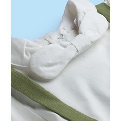Babyhug Single Jersey Knit Full Sleeves Top & Skirt Set with Bow Applique & Floral Embroidery - White & Olive Green