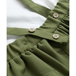 Babyhug Single Jersey Knit Full Sleeves Top & Skirt Set with Bow Applique & Floral Embroidery - White & Olive Green