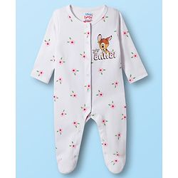 Babyhug Disney Interlock Knit Full Sleeves Footed Sleep Suits With Bambi & Friends Print Pack of 2 - Red & White