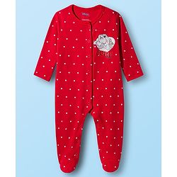 Babyhug Disney Interlock Knit Full Sleeves Footed Sleep Suits With Bambi & Friends Print Pack of 2 - Red & White