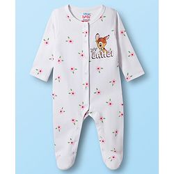 Babyhug Disney Interlock Knit Full Sleeves Footed Sleep Suits With Bambi & Friends Print Pack of 2 - Red & White
