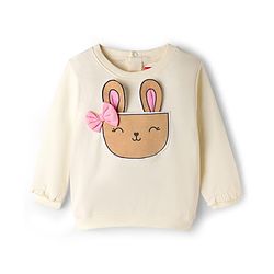 Babyhug Interlock Knit Full Sleeves Top & Lounge Pant Set with Bunny Print & Applique - Pink & Off White