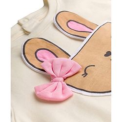 Babyhug Interlock Knit Full Sleeves Top & Lounge Pant Set with Bunny Print & Applique - Pink & Off White