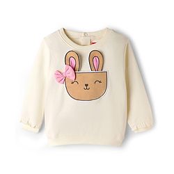 Babyhug Interlock Knit Full Sleeves Top & Lounge Pant Set with Bunny Print & Applique - Pink & Off White