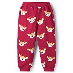 Babyhug Interlock Knit Full Sleeves Top & Lounge Pant Set with Deer Print & Bow Applique - Maroon