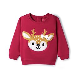 Babyhug Interlock Knit Full Sleeves Top & Lounge Pant Set with Deer Print & Bow Applique - Maroon