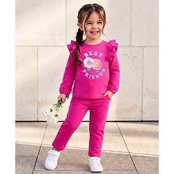 Babyhug Interlock Knit Full Sleeves Text Printed Top & Legging Set - Purple