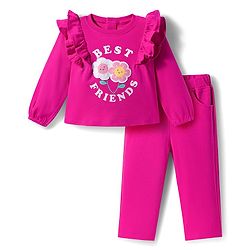 Babyhug Interlock Knit Full Sleeves Text Printed Top & Legging Set - Purple
