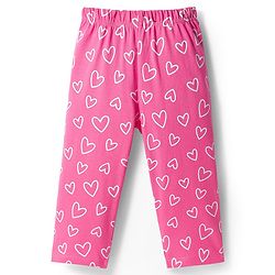 Babyhug Cotton Knit Full Sleeves Night Suit With Heart Print - Pink