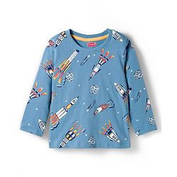 Babyhug Cotton Knit Full Sleeves Co-ord Night Suit With Rocket Print - Blue