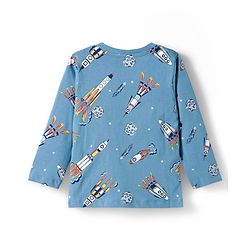 Babyhug Cotton Knit Full Sleeves Co-ord Night Suit With Rocket Print - Blue