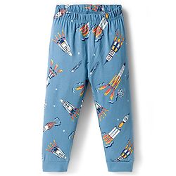 Babyhug Cotton Knit Full Sleeves Co-ord Night Suit With Rocket Print - Blue