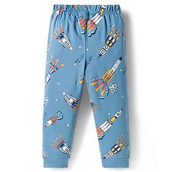 Babyhug Cotton Knit Full Sleeves Co-ord Night Suit With Rocket Print - Blue