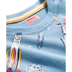 Babyhug Cotton Knit Full Sleeves Co-ord Night Suit With Rocket Print - Blue
