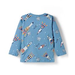 Babyhug Cotton Knit Full Sleeves Co-ord Night Suit With Rocket Print - Blue