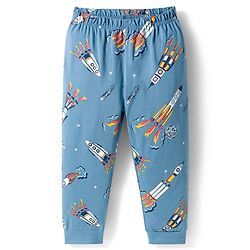Babyhug Cotton Knit Full Sleeves Co-ord Night Suit With Rocket Print - Blue