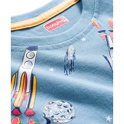 Babyhug Cotton Knit Full Sleeves Co-ord Night Suit With Rocket Print - Blue
