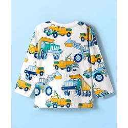 Babyhug Cotton Knit Full Sleeves Co-ord Night Suit With Truck Print - White