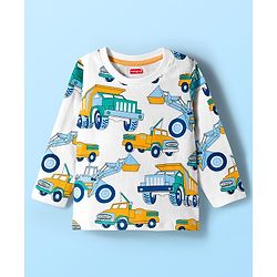 Babyhug Cotton Knit Full Sleeves Co-ord Night Suit With Truck Print - White