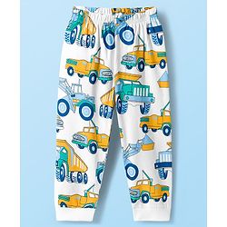 Babyhug Cotton Knit Full Sleeves Co-ord Night Suit With Truck Print - White