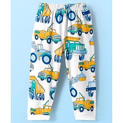 Babyhug Cotton Knit Full Sleeves Co-ord Night Suit With Truck Print - White