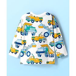 Babyhug Cotton Knit Full Sleeves Co-ord Night Suit With Truck Print - White