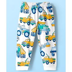 Babyhug Cotton Knit Full Sleeves Co-ord Night Suit With Truck Print - White