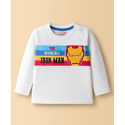 Babyhug Marvel Single Jersey Knit Full Sleeves Night Suit With Avengers Print - White & Blue