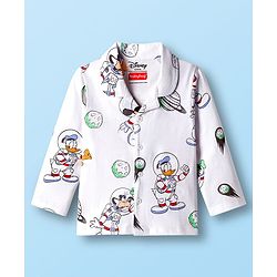 Babyhug Disney Single Jersey Knit Full Sleeves Co-ord Night Suit With Mickey Mouse Print - White