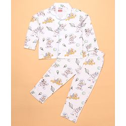 Babyhug Disney Single Jersey Knit Full Sleeves Co-ord Night Suit With Mickey Mouse Print - White